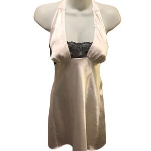 Frederick’s Of Hollywood Sexy Halter Chemise Sz. M White Black Lace Low Cut